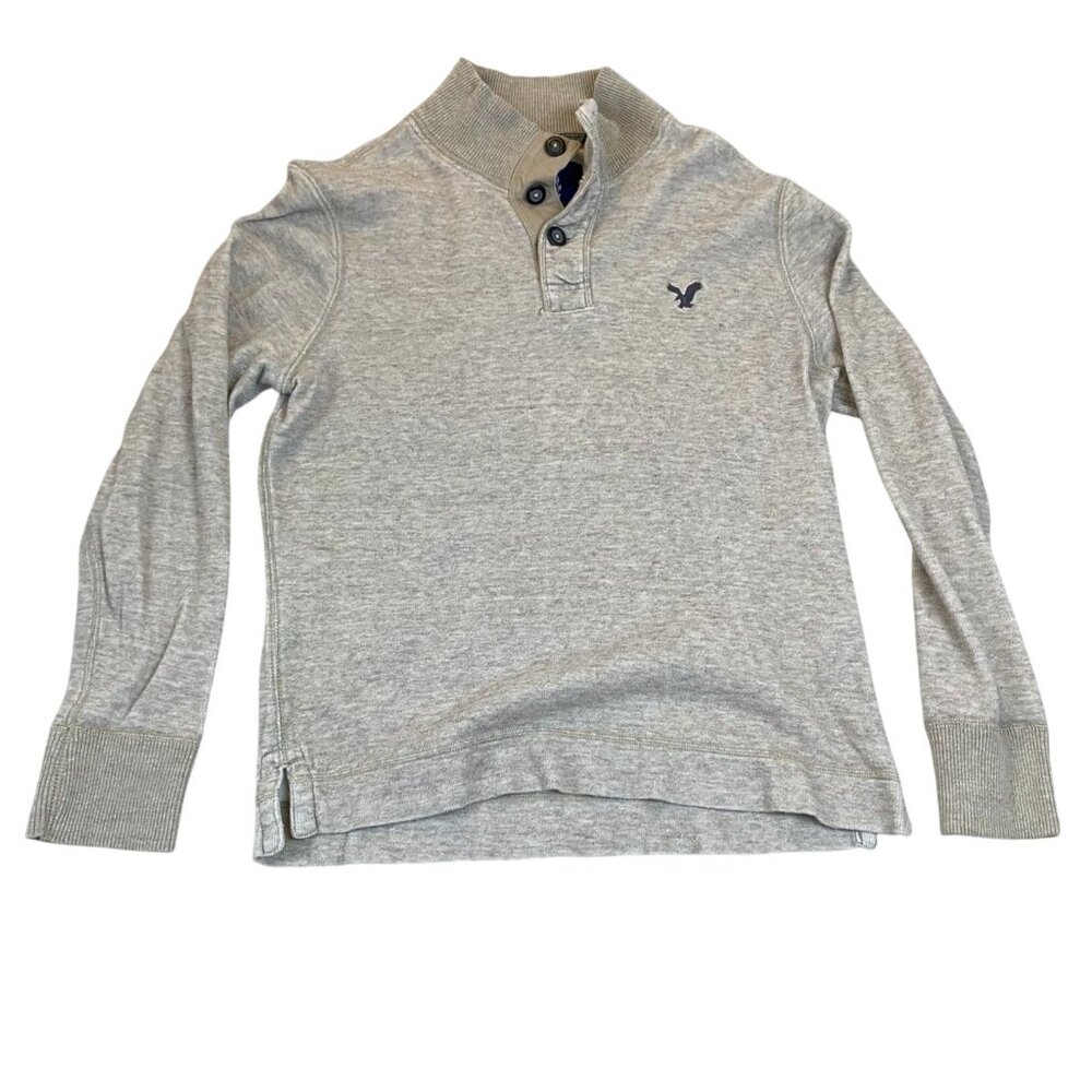 American Eagle Outfitters Men's Sweater M/M Gray Button Collar Long Sleeve Pullo